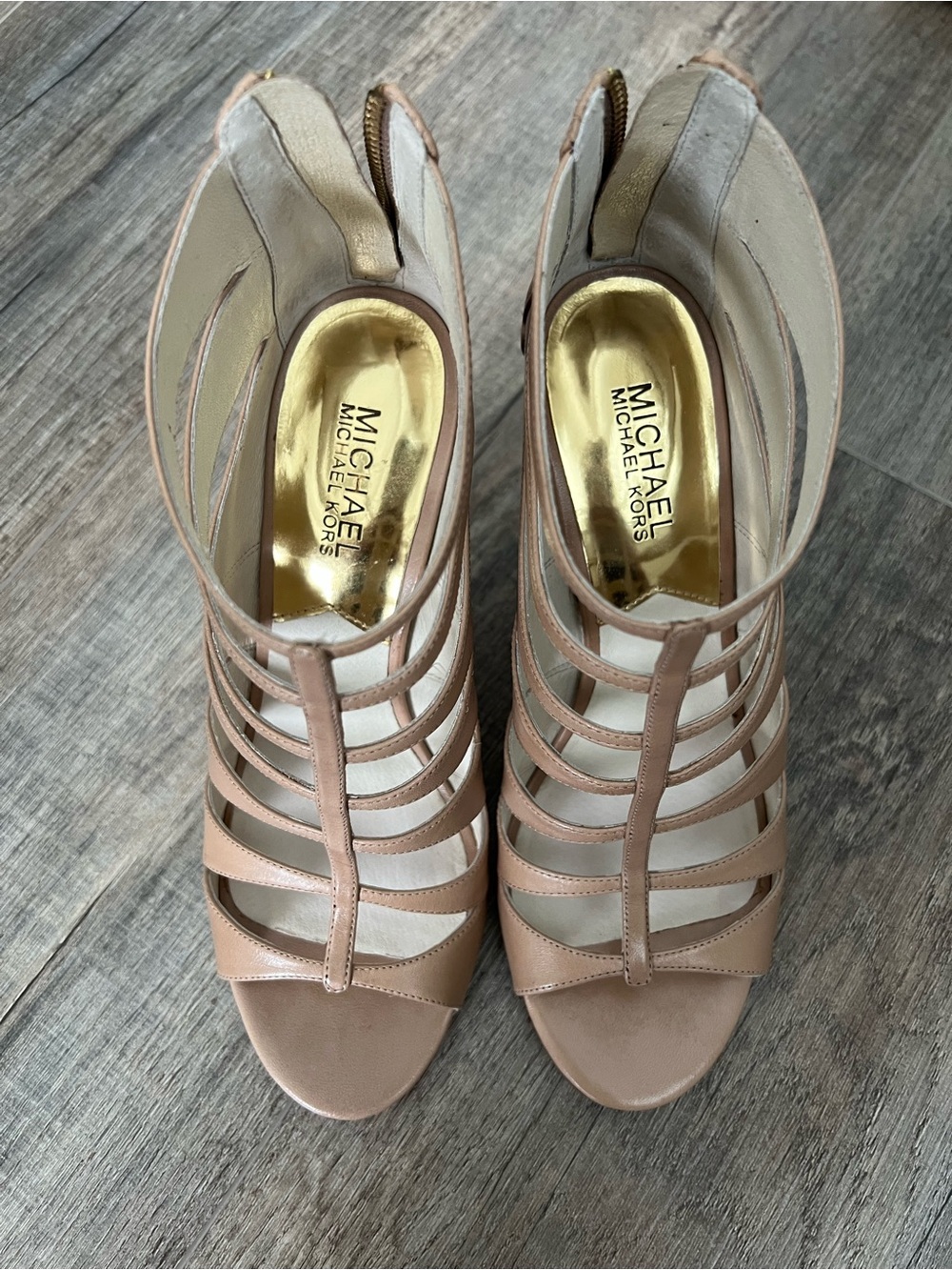 MICHAEL Michael Kors Blush/Nude Strappy Cage Heels- preowned Size 8